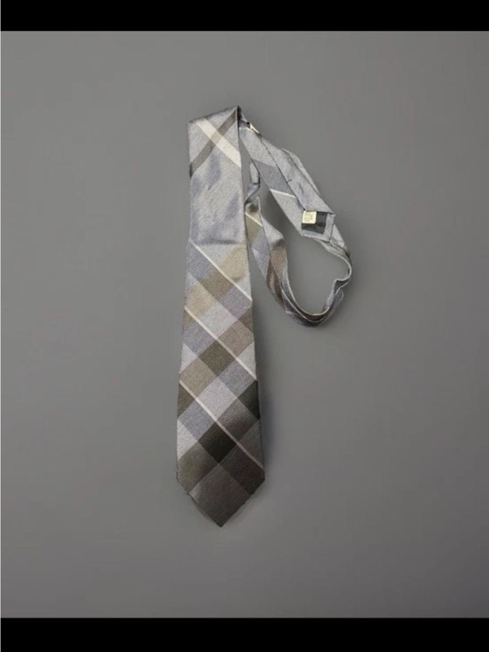 Burberry Men's Gray Plaid Tie - Neutral Plaid Neck Tie